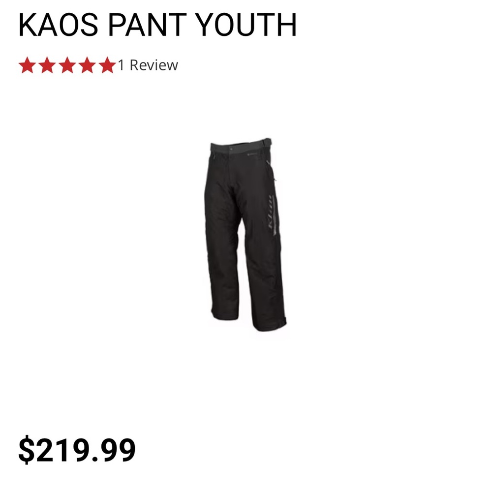 KLIM Kaos Youth Black Pants